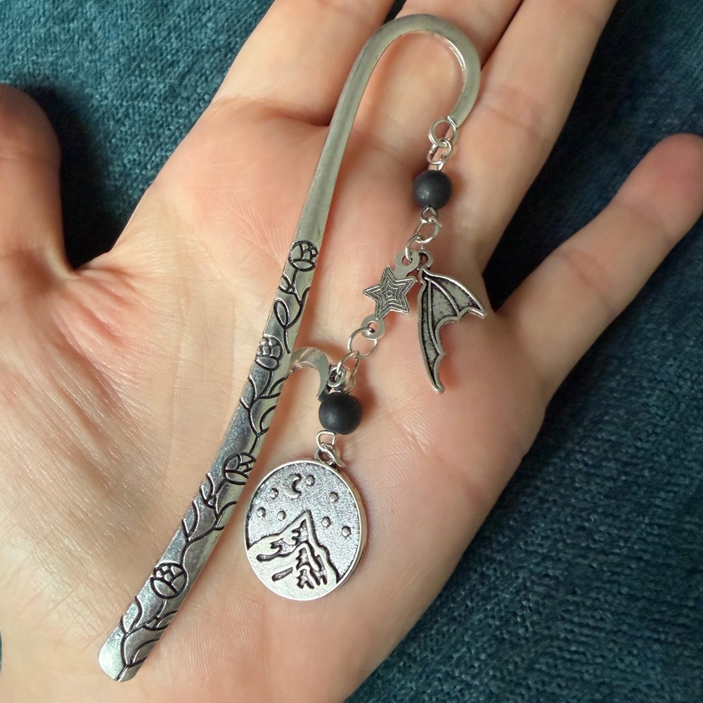 Silver Fantasy Reader bookmark with Charms, Acotar Book Club gift bookmark